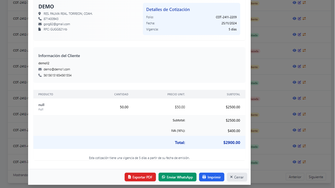 Sistema de Cotizaciones
